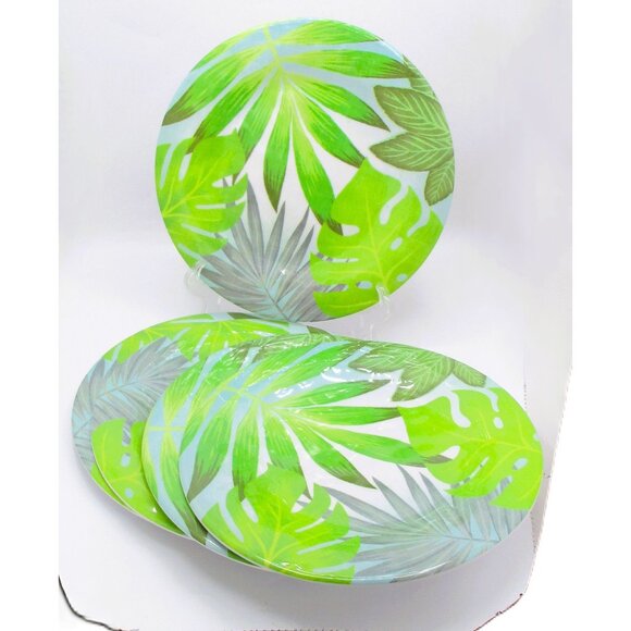Tropical Leaf Print Melamine Dinner Plates Set Of 5 10" Dishwasher Safe  Summer - Picture 1 of 3